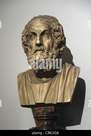 Omero (c.VIII secolo). Il greco poeta epico. Copia moderna di un originale ellenistico datato tra 200-150 A.C. Pergamon Museum. Berlino. Foto Stock