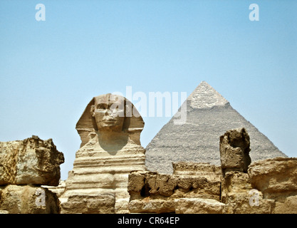 La sfinge e la grande piramide in Egitto - Giza Foto Stock