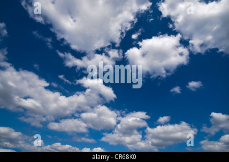 Numerose cumulus nuvole, cielo blu Foto Stock