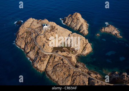 Francia, Haute Corse, Ile Rousse, isola e faro di La Pietra, Torre Genovese (vista aerea) Foto Stock