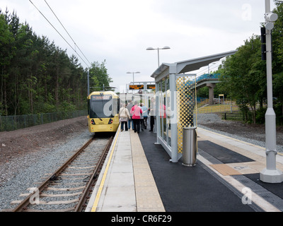 Oldham Mumps temporaneo arresto Metrolink. Oldham, Greater Manchester, Regno Unito Foto Stock