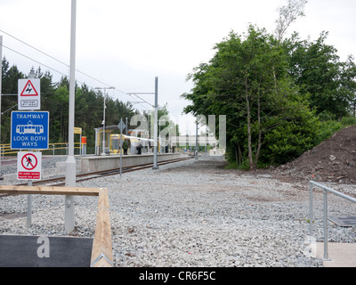 Oldham Mumps temporaneo arresto Metrolink. Oldham, Greater Manchester, Regno Unito Foto Stock