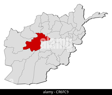 Mappa politica dell'Afghanistan con le diverse province dove Ghor è evidenziata. Foto Stock