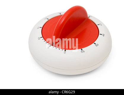 Classic in plastica timer da cucina isolato su bianco Foto Stock