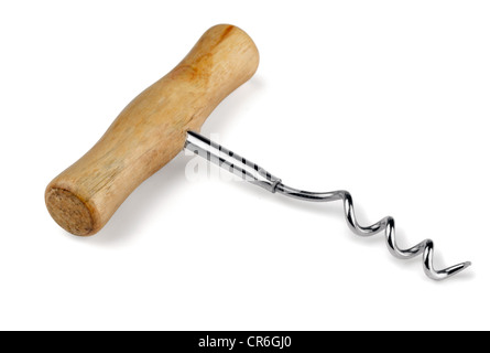 Сorkscrew con manico in legno isolato su bianco Foto Stock