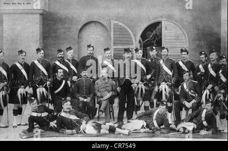 Rhodes, Cecil 5.7.1853 - 26.3.1902, uomo d'affari britannico, politico, su un quadro di gruppo (centro, cappello in mano), come primo ministro del Capo Colonia, 1890s, Foto Stock