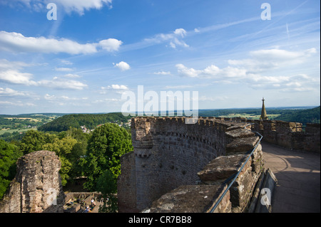 Vista da Bergfeste Dilsberg castello, quartiere Dilsberg, Neckargemuend, Neckar-Odenwald Naturpark parco naturale, Odenwald Foto Stock