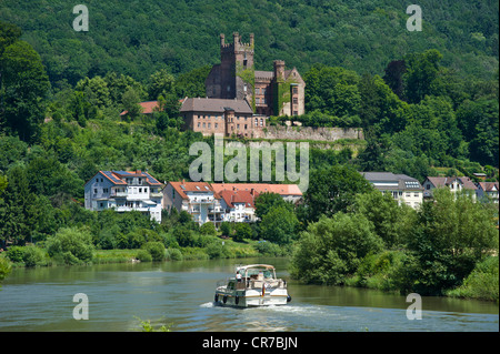 Il castello di Mittelburg, Neckarsteinach, Neckar Valley-Odenwald natura park, Hesse, Germania, Europa Foto Stock