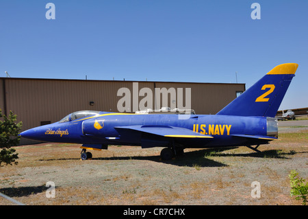 Grumman Tiger F-11 Blue Angels jet da combattimento a Planes of Fame Museum, Valle, Arizona, Stati Uniti d'America Foto Stock