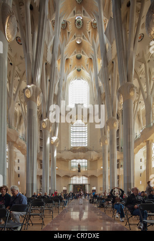 A forma di albero di pilastri e soffitto, interno della Sagrada Familia, alla Basílica i Temple Expiatori de la Sagrada Família, Basilica e Foto Stock