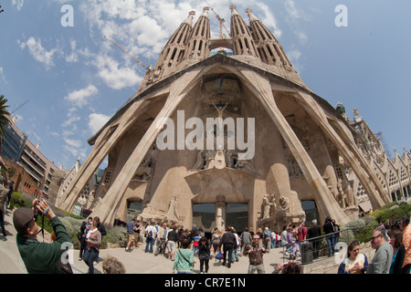 Facciata della passione, Sagrada Familia Basílica i Temple Expiatori de la Sagrada Família, Basilica e chiesa espiatorio del santo Foto Stock