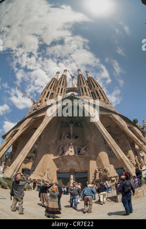 Facciata della passione, Sagrada Familia Basílica i Temple Expiatori de la Sagrada Família, Basilica e chiesa espiatorio del santo Foto Stock