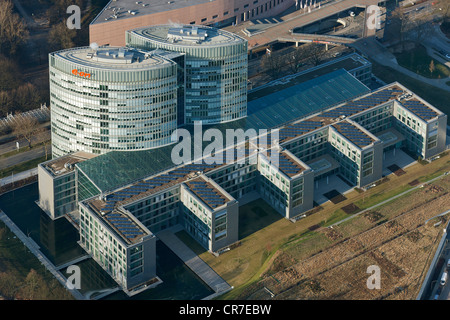 Vista aerea, E.ON Ruhrgas sede in Essen alla fiera Messe Essen sito e Gruga Park, Essen, la zona della Ruhr Foto Stock