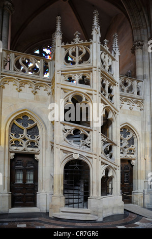 La scala che porta alla galleria del gotico della cattedrale di San Vito, Hradčqualsiasi, il Castello di Praga district, Praga, Boemia Foto Stock