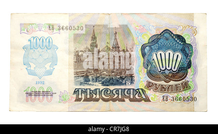 Banconota storico, 1000 Unione Sovietica rubli, 1992 Foto Stock