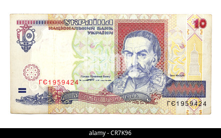 Banconota storico, 10 ucraino grivna Foto Stock