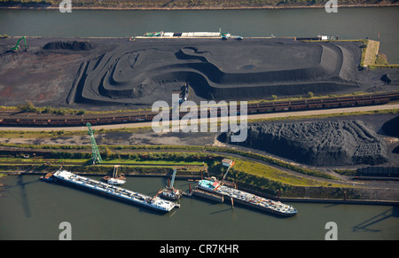 Vista aerea, porto di Duisburg, Duisport, container port, carbone dock, fiume Ruhr, Reno, Ruhrort trimestre, Duisburg, la zona della Ruhr Foto Stock