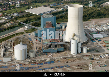 Vista aerea, Datteln 4, E.ON impianto alimentato a carbone in costruzione, Datteln, la zona della Ruhr, Renania settentrionale-Vestfalia Foto Stock