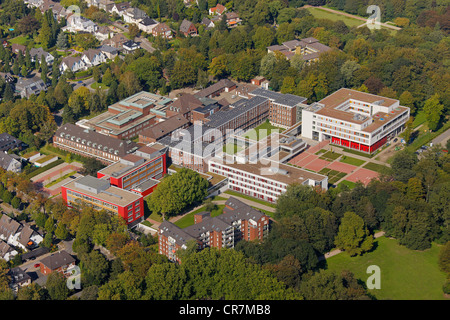 Vista aerea, Bergmannsheil Buer con pannelli solari sui tetti di Gelsenkirchen, Ruhr, Renania settentrionale-Vestfalia, Germania, Europa Foto Stock