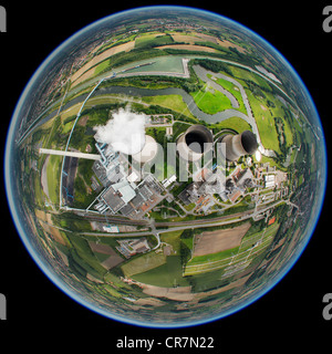 Vista aerea, riprese con una lente fisheye, Hamm carbone power station, Gersteinwerk RWE-POWER Hamm power station Foto Stock