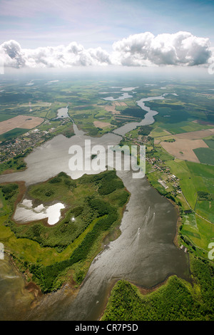 Vista aerea, nuvole sopra il Mueritz, Kleine Mueritz bay, Meclemburgo Lake District, Rechlin, Ludorf, Mueritz county Foto Stock