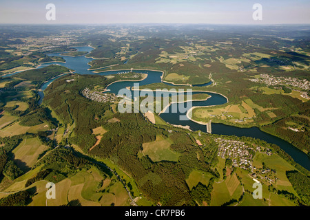 Vista aerea, Bigge serbatoio, Biggetal Dam, Kreis Olpe distretto, Sauerland, Renania settentrionale-Vestfalia, Germania, Europa Foto Stock