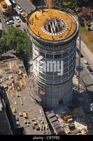 Vista aerea, ufficio edificio costruito su una bomba shelter, Exzenterhaus edificio, un ex bunker, Universitaetsstrasse street Foto Stock