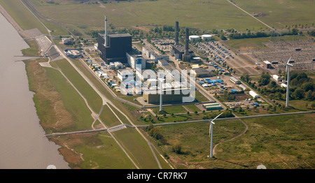 Vista aerea, Brunsbuettel Centrale Nucleare, Elba, Dithmarschen, Schleswig-Holstein, Germania, Europa Foto Stock