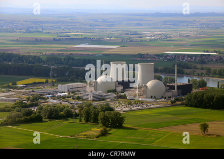 Vista aerea, Biblis Centrale Nucleare, Hesse, Germania, Europa Foto Stock