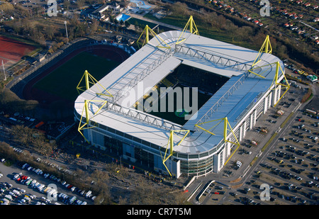 Vista aerea, Signal Iduna Park Stadium, Dortmund, Ruhrgebiet regione Renania settentrionale-Vestfalia, Germania, Europa Foto Stock