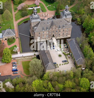 Vista aerea, Schloss Hugenpoet moated castle, Stella Ristorante e hotel castello, Essen-Kettwig, Essen, Ruhrgebiet regione Foto Stock