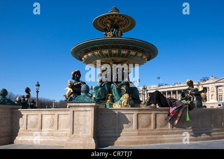 Francia, Parigi, Place de la Concorde, la fontana dei mari Foto Stock