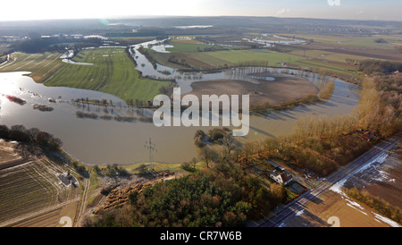 Acqua di inondazione, Lippe River, Haltern am See, Renania settentrionale-Vestfalia, Germania, Europa Foto Stock