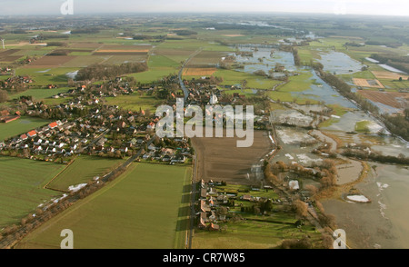 Vista aerea, Ahse river, Lippe afflusso, inondazione, Hamm, Welver, Ruhrgebiet area, Renania settentrionale-Vestfalia, Germania, Europa Foto Stock