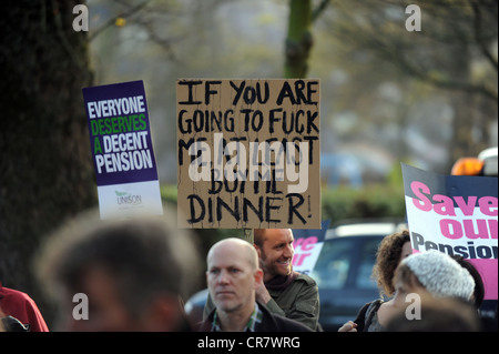 I lavoratori del settore pubblico di prendere parte ad una giornata di sciopero per difendere i loro diritti a pensione testa a un rally a livello in Brighton Foto Stock