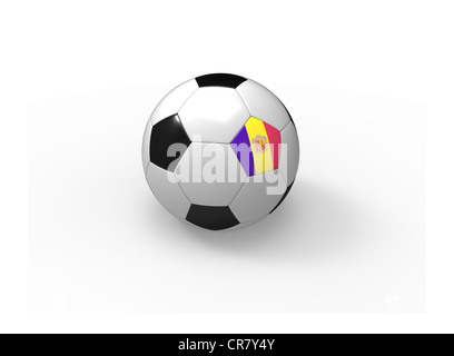 Pallone da calcio, rendering 3d con Andorra bandiera, isolati su sfondo bianco, luce ombra Foto Stock