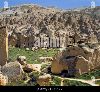 Le grotte di Zelve, UNESCO Patrimonio Mondiale Culturale e Naturale Goereme-Cappadocia, Anatolia centrale, Turchia Foto Stock