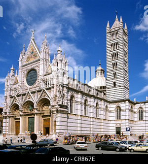 Cattedrale di Siena, facciata ovest di Giovanni Pisano, il campanile, Siena, Toscana, Italia, Europa Foto Stock