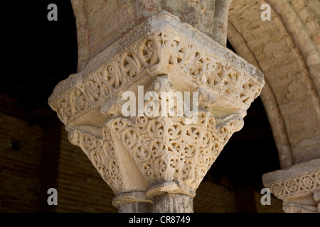 Francia, Tarn et Garonne, Moissac, fermata sulla via di San Giacomo, patrimonio mondiale dell UNESCO, retail capitelli del chiostro Foto Stock