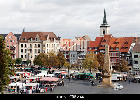 Domplatz square e il mercato settimanale, Erfurt, Turingia, Germania, Europa Foto Stock