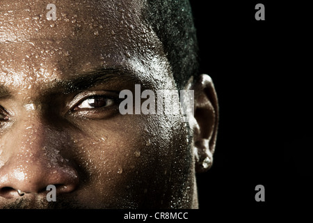 Boxer con faccia sudate, close up Foto Stock