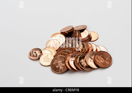 Pila di monete Britanniche Foto Stock