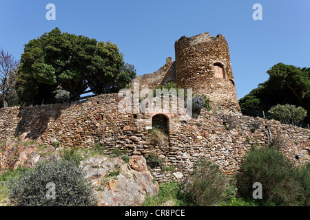 Lo Château des Seigneurs de Fos rovina del castello, Bormes-les-Mimosas, Regione Provence-Alpes-Côte d'Azur, in Francia, in Europa Foto Stock