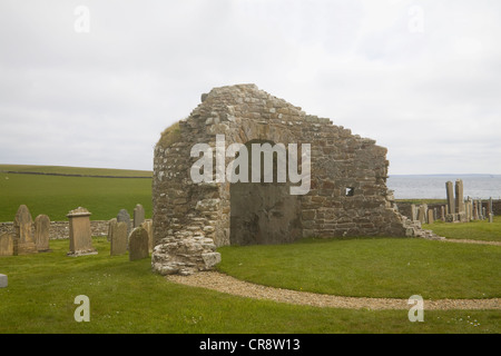 Il Bu Orkney West terraferma del Regno Unito parte di insediamento dei norvegesi a Orphir Round Kirk Scozia solo circolare medievale chiesa 12THC Foto Stock