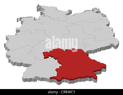 Mappa Politico della Germania con i vari Stati in cui la Baviera è evidenziata. Foto Stock