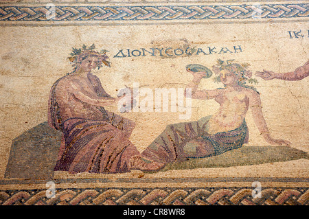 Il mosaico in casa di Dionysos in scavo archeologico sito in Pafos, Paphos, Cipro del Sud, Cipro Foto Stock