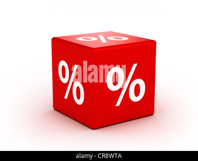 Segno di percentuale sul cubo rosso Foto Stock