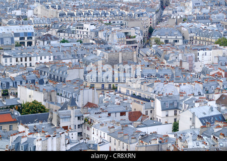 Che si affaccia sui tetti di Parigi da Basilique du Sacré-Coeur basilica del Sacro Cuore di Parigi, Parigi, Francia, Europa Foto Stock