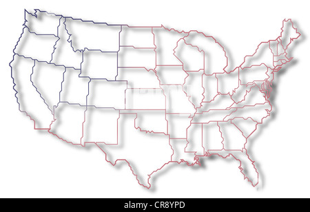 Mappa politica degli Stati Uniti con i vari Stati in cui il Delaware è evidenziata. Foto Stock