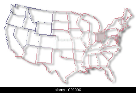 Mappa politica degli Stati Uniti con i vari Stati in cui Ohio è evidenziata. Foto Stock